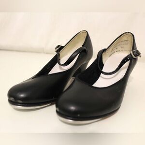 Black high heel faux-leather tap shoes